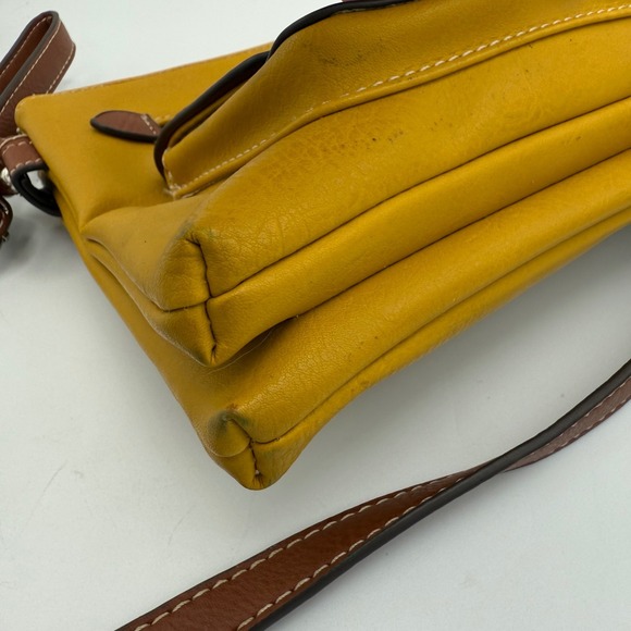 Company Crossbody Mustard Yellow Purse Brown Trim PVC - Picture 3 of 12